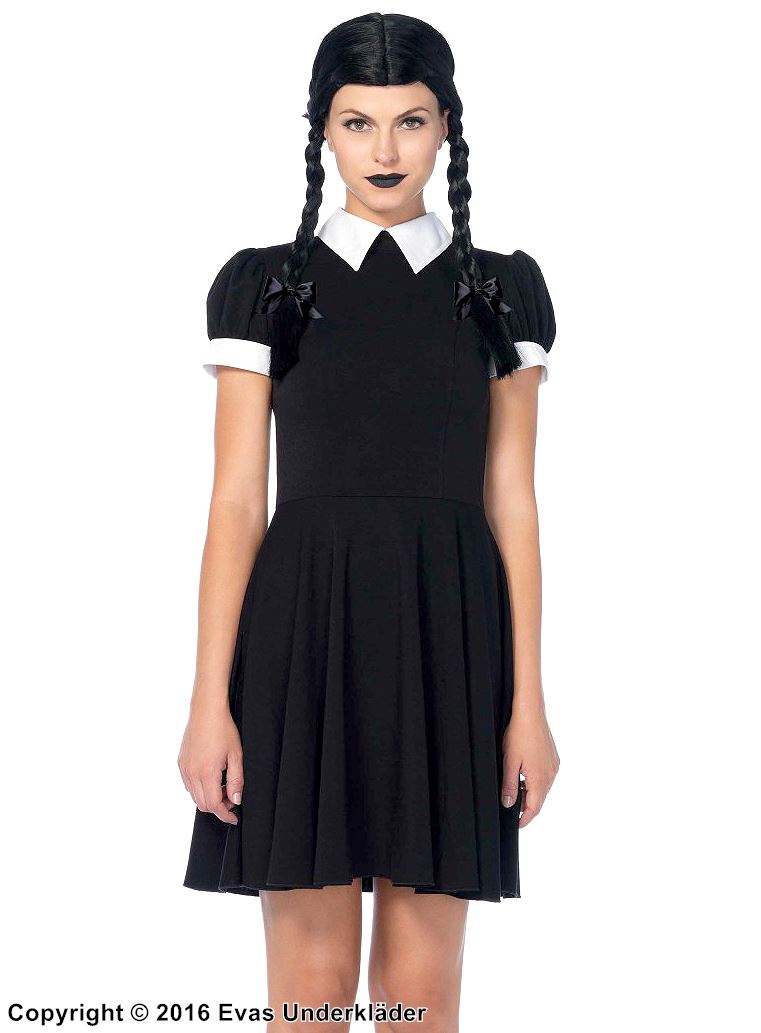 Wednesday from The Addams Family, costume dress, collar, puff sleeves